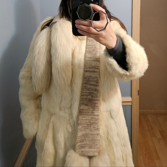 Vintage Jacques Saint Laurent Tan Soft Rabbit Fur Jacket with Fox Tails Scarf - Picture 2 of 12